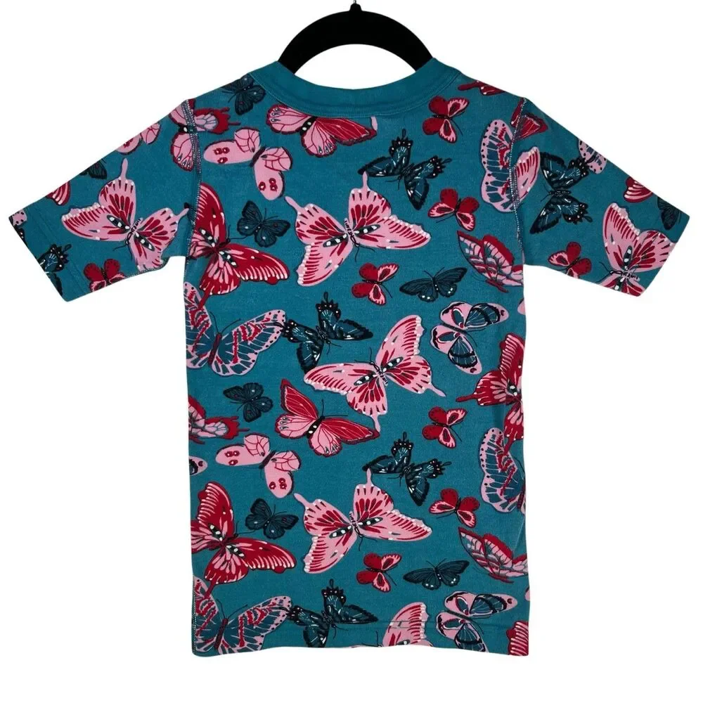 Hanna Andersson Butterfly Pajama Top Girls 8 (130) Organic Cotton Aqua Teal